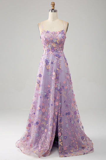 Mauve A-Line Spaghetti stropper Long Prom Kjole med Appliques